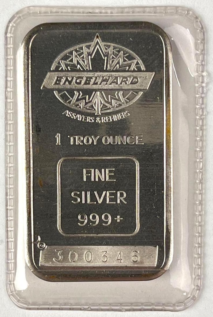 RARE EARLY MAPLE LEAF Engelhard 1 oz 999 Fine Silver Ingot/ Bar: Engelhard 1 oz 999 Fine Silver Ingot/ Ba