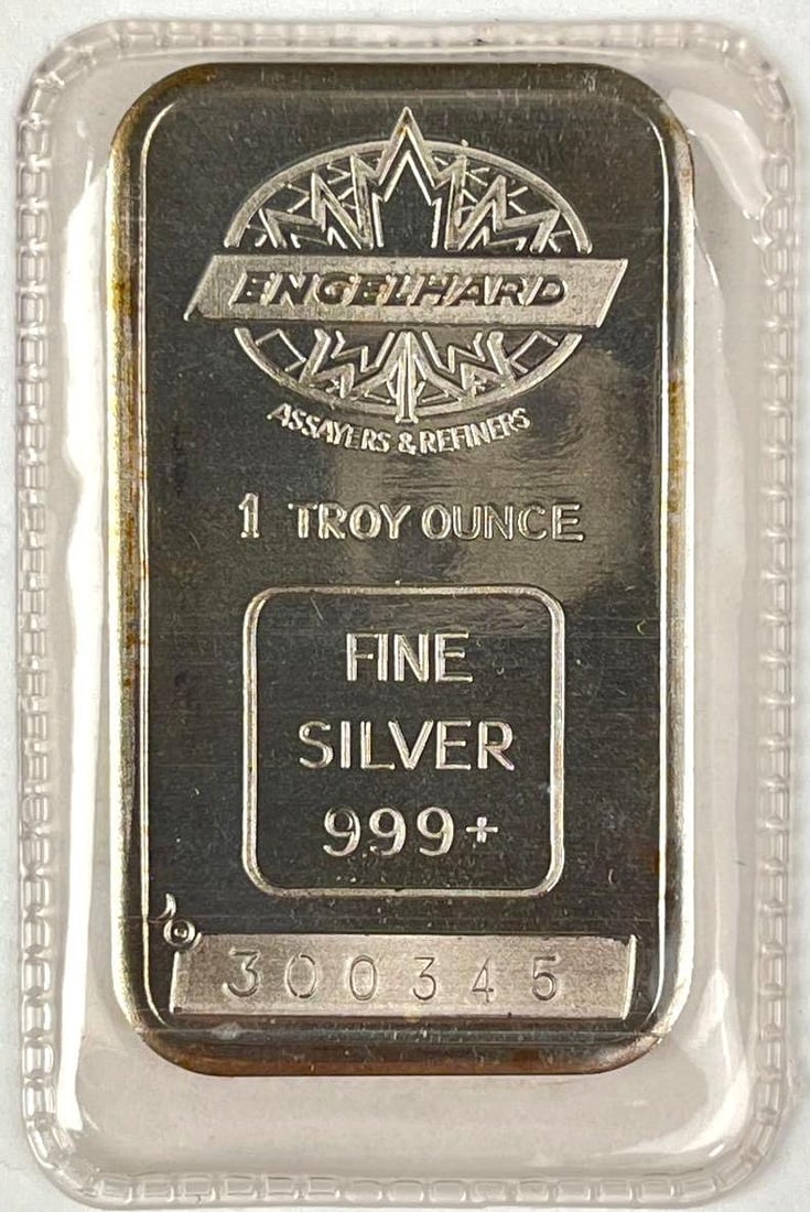 RARE EARLY MAPLE LEAF Engelhard 1 oz 999 Fine Silver Ingot/ Bar: Engelhard 1 oz 999 Fine Silver Ingot/ Ba