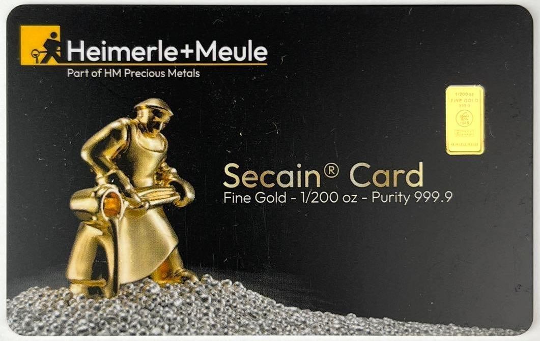 Heimerle and Meule Secain Card 1/200 oz 999.9 Fine Gold Ingot/ Bar: Heimerle and Meule Secain Card 1/200 oz 999.9 Fine Gold Ingot/ Ba