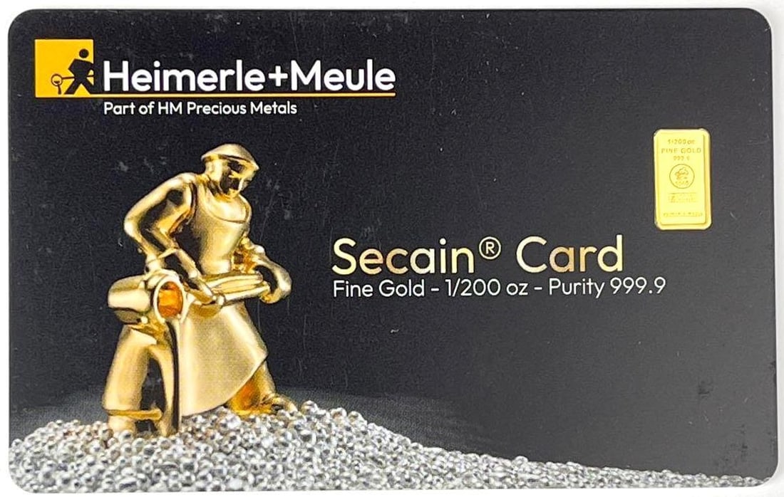 Heimerle and Meule Secain Card 1/200 oz 999.9 Fine Gold Ingot/ Bar: Heimerle and Meule Secain Card 1/200 oz 999.9 Fine Gold Ingot/ Ba