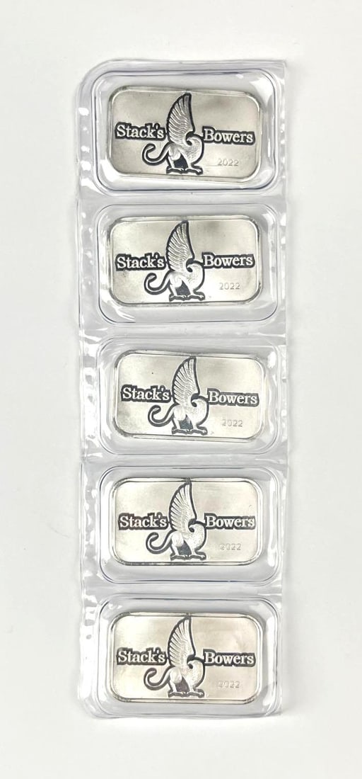 Group of 5 2022 Stacks Bowers Griffin 1 oz .999 Fine Silver Ingot/ Bars (1 of 2)