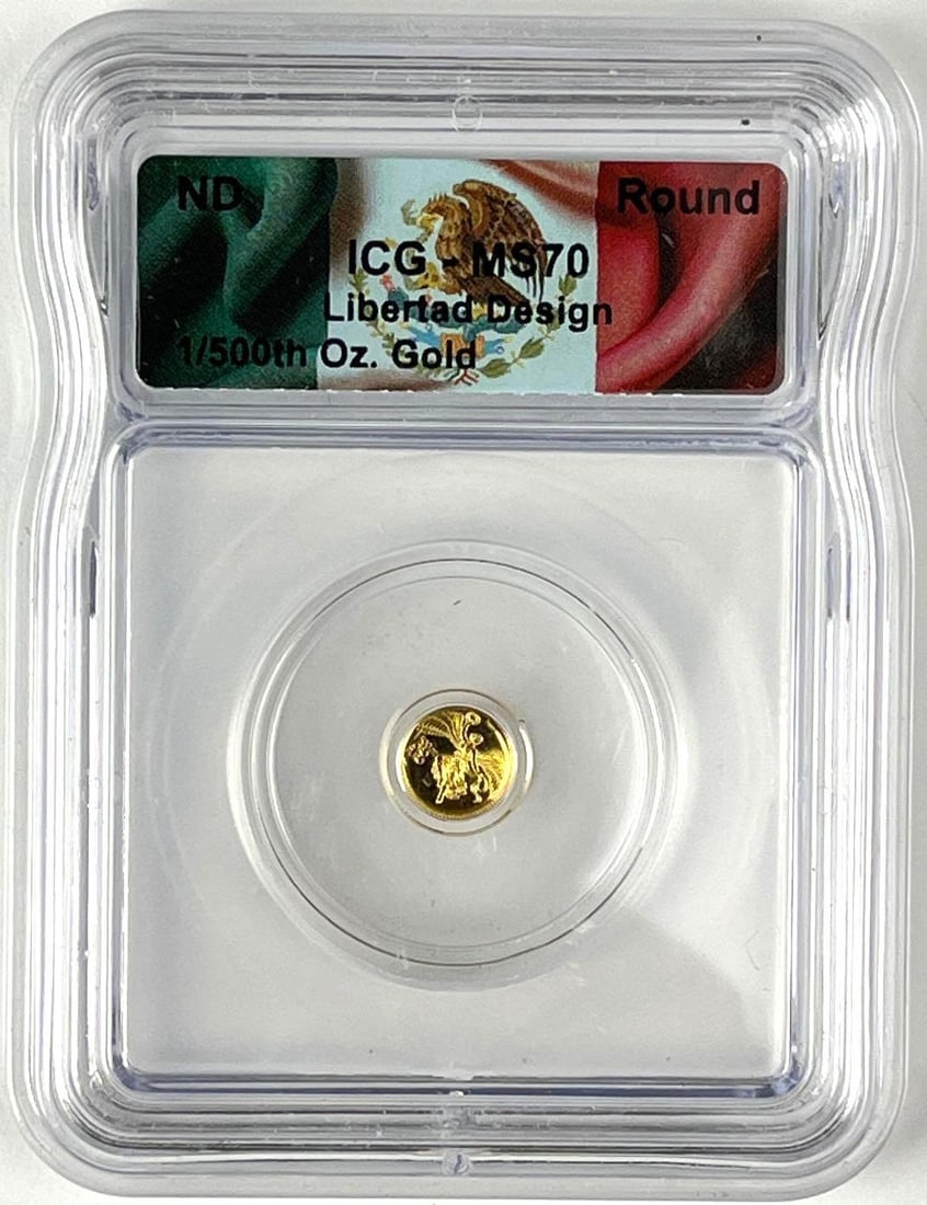 Mexico Libertad Design 1/500 oz .999 Fine Gold Round ICG MS70: Mexico Libertad Design 1/500 oz .999 Fine Gold Round ICG MS70