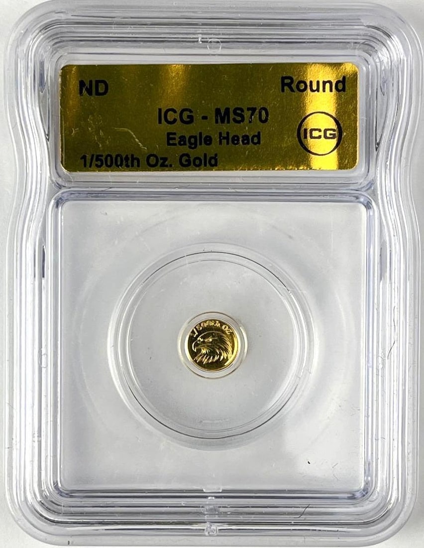 US Eagle Head 1/500 oz .999 Fine Gold Round ICG MS70: US Eagle Head 1/500 oz .999 Fine Gold Round ICG MS70