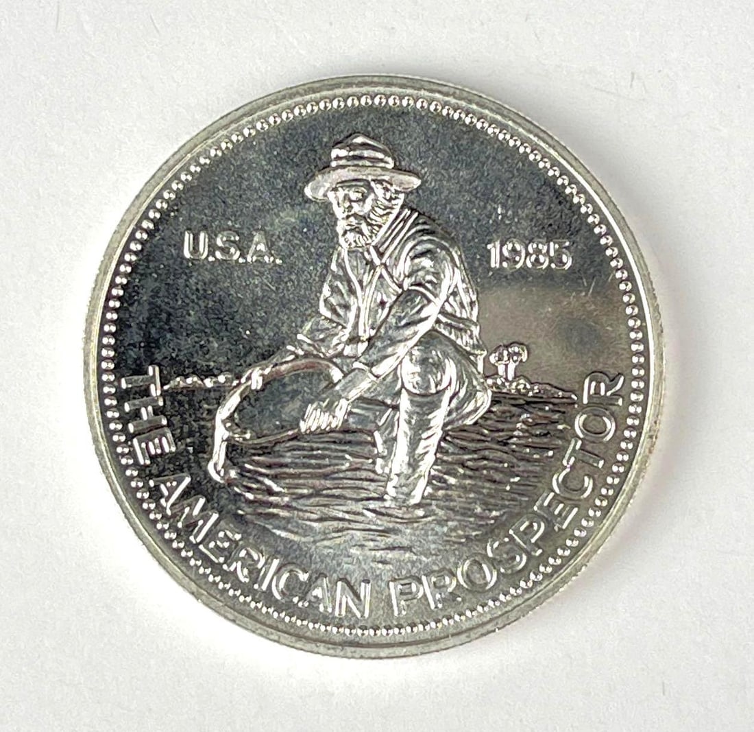 1985 Engelhard The American Prospector 1 oz 999 Fine Silver Round: 1985 Engelhard The American Prospector 1 oz 999 Fine Silver Round