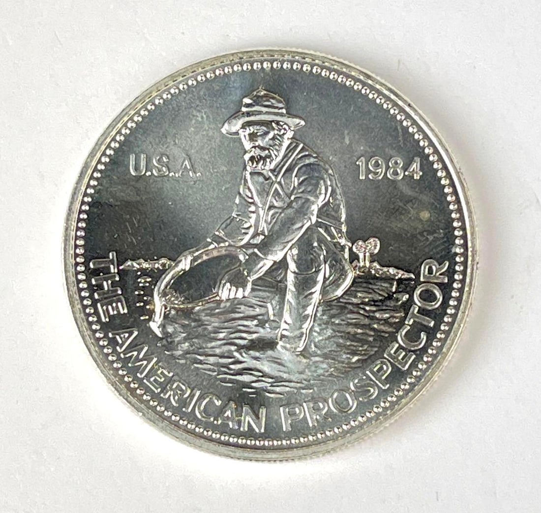 1984 Engelhard The American Prospector 1 oz 999 Fine Silver Round: 1984 Engelhard The American Prospector 1 oz 999 Fine Silver Round