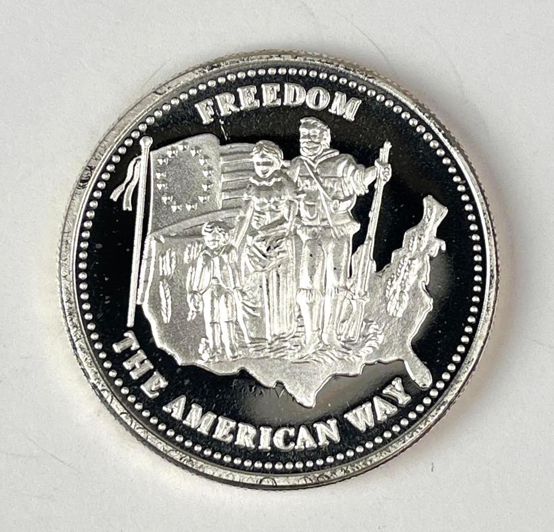 1986 Johnson Matthey Freedom the American Way 1 oz .999 Fine Silver Round: 1986 Johnson Matthey Freedom the American Way 1 oz .999 Fine Silver Round