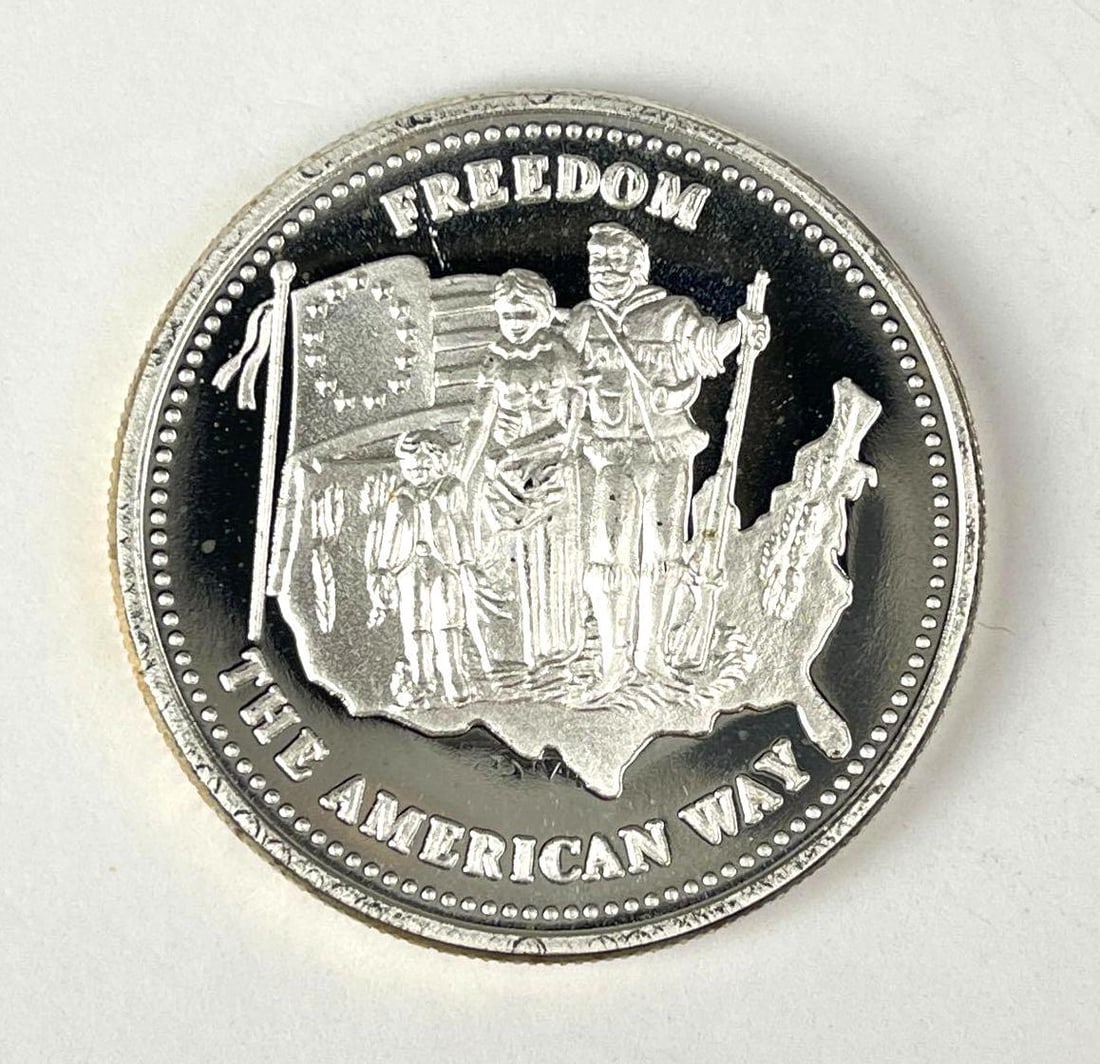 1986 Johnson Matthey Freedom the American Way 1 oz .999 Fine Silver Round: 1986 Johnson Matthey Freedom the American Way 1 oz .999 Fine Silver Round