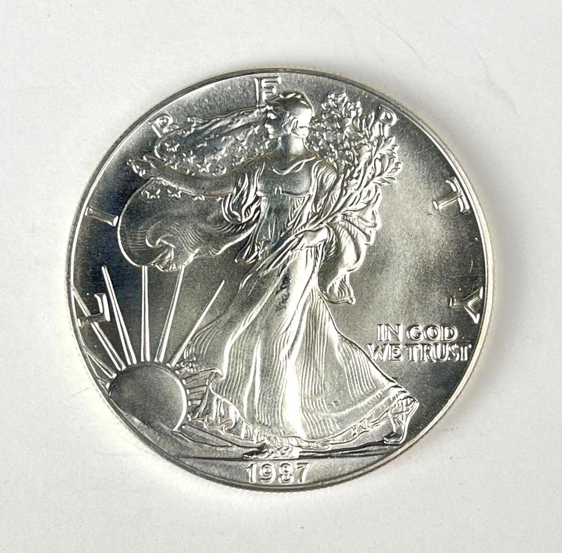 1987 US $1 American Silver Eagle 1 oz Fine Silver Coin (1 of 2)