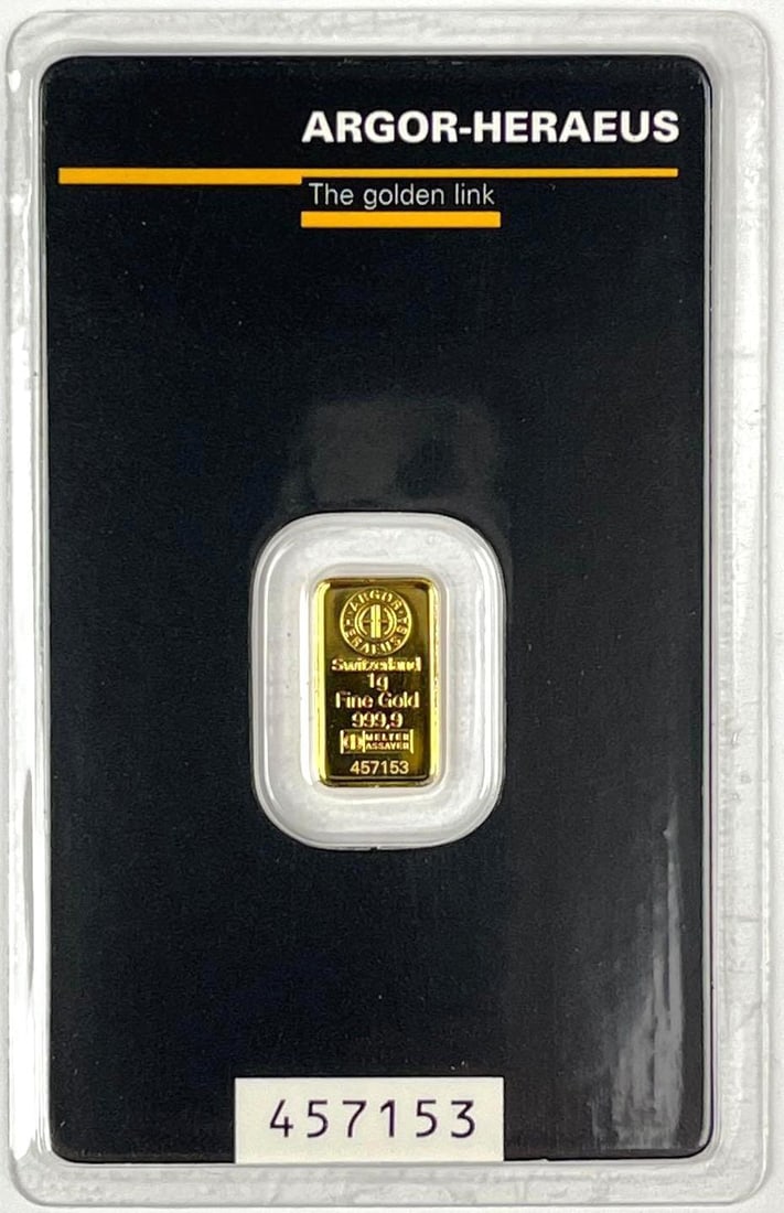 Argor Heraeus 1 Gram 999.9 Fine Gold Ingot/ Bar: Argor Heraeus 1 Gram 999.9 Fine Gold Ingot/ Ba