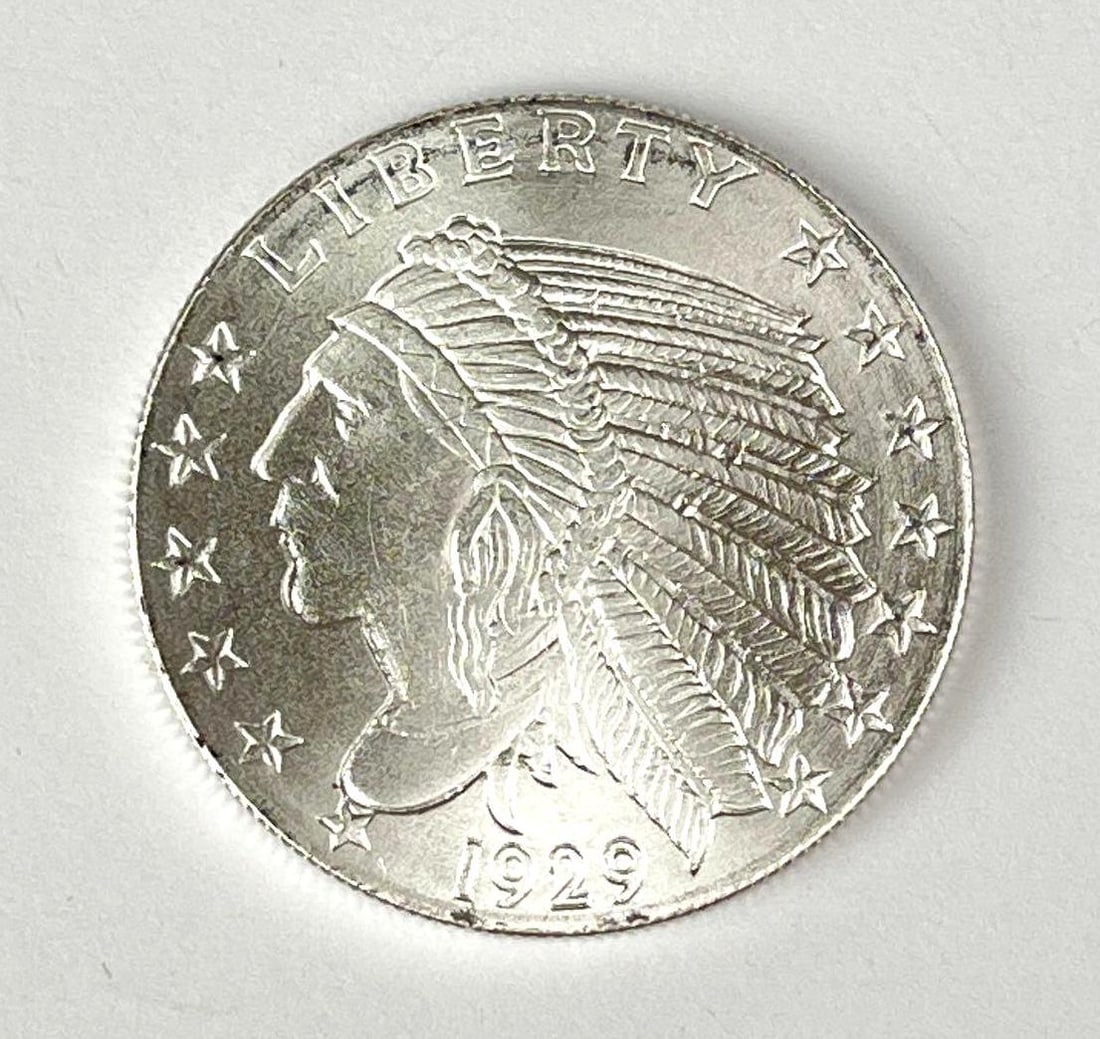 Golden State Mint 1929 Incuse Indian Design 1/2 oz .999 Fine Silver Round: Golden State Mint 1929 Incuse Indian Design 1/2 oz .999 Fine Silver Round