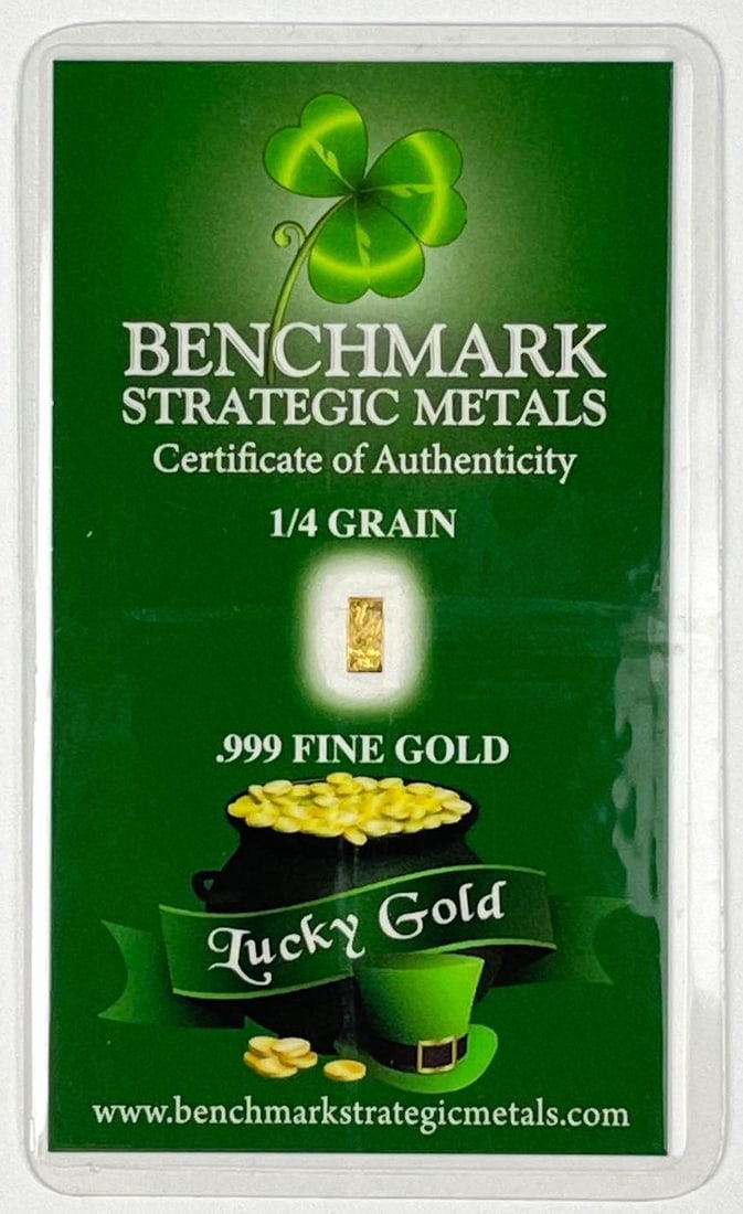 Benchmark Strategic Metals Lucky Gold 1/4th Grain .999 Fine Gold Ingot/ Bar: Includes COA