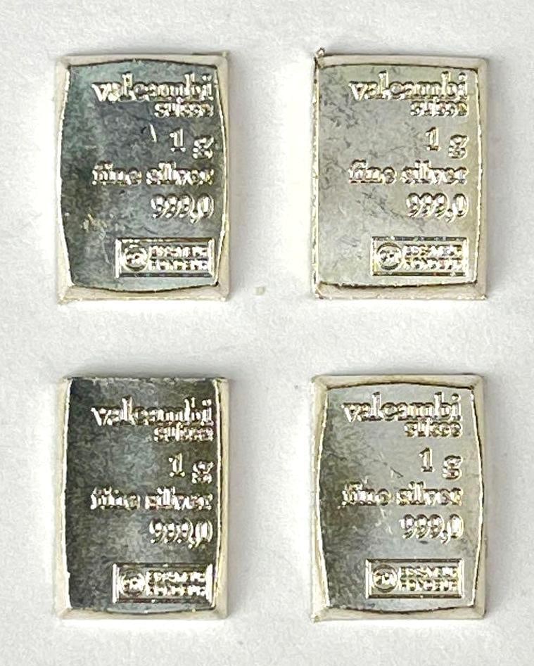 Group of 4 Valcambi 1 Gram 999.9 Fine Silver Ingot/ Bars: Group of 4 Valcambi 1 Gram 999.9 Fine Silver Ingot/ Bars