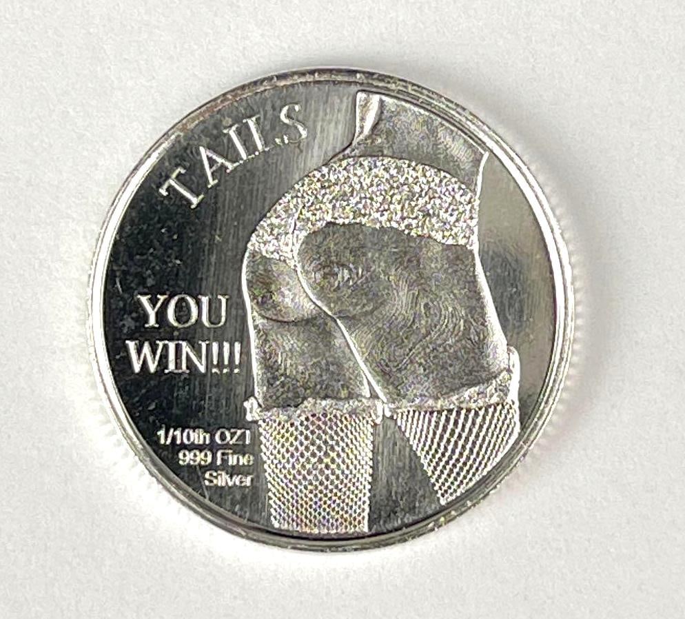 Head or Tails You Win 1/10th oz 999 Fine Silver Round: Head or Tails You Win 1/10th oz 999 Fine Silver Round