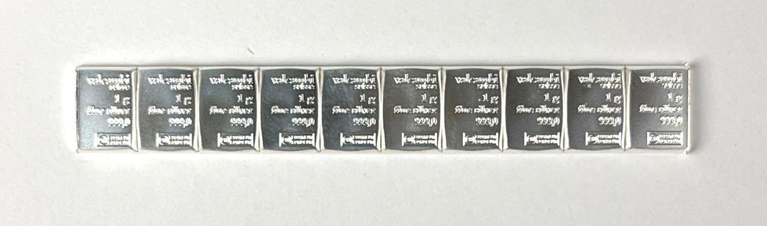 Group of 10 Valcambi Suisse 1 Gram 999.0 Fine Silver Ingot/ Bars (1 of 2)