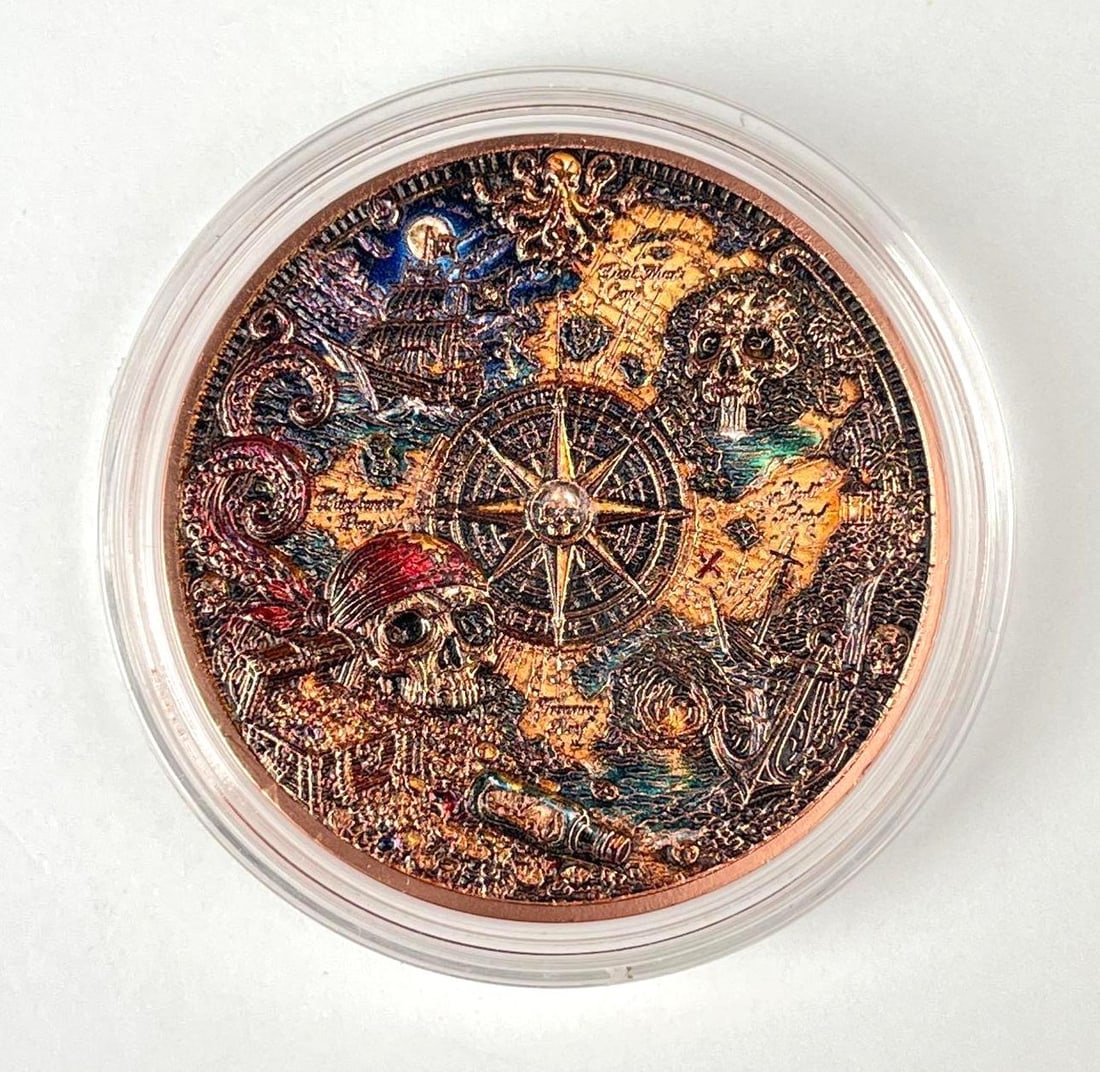 Colorized Pirate Map 1 oz 999 Fine Copper Round (1 of 2)