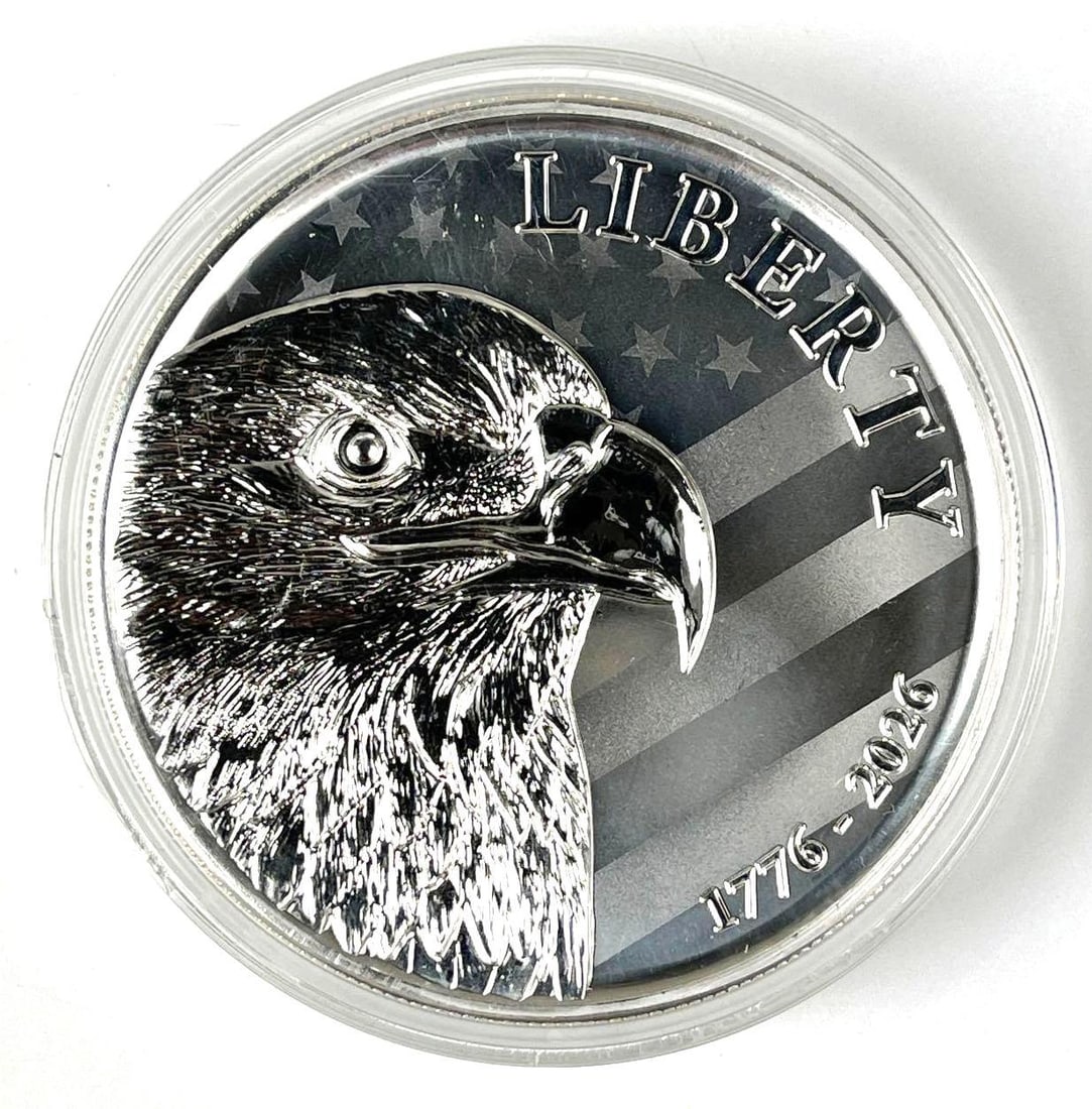 INCREDIBLE HIGH RELIEF EAGLE America 250th Anniversary 10 oz 999 Fine Silver Round: Sunshine Minting America 250th Anniversary 10 oz 999 Fine Silver Round