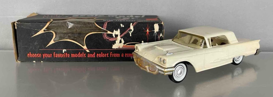 AMT 1959 Ford Thunderbird Hardtop Dealership Promo Car: White, white / black interior, working friction, discoloration and scuffs, original box