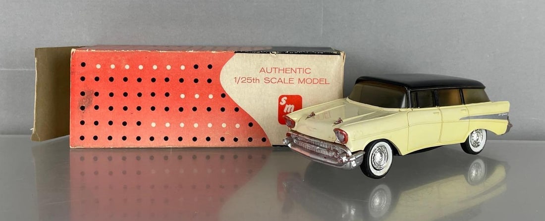 SMP 1957 Chevy Bel Air Station Wagon Dealership Promo Car: Yellow / Black, warped, heavy chrome rub, box