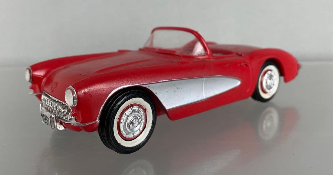 Fake 1957 Chevy Corvette Convertible Dealership Promo Car: Red with silver, repainted