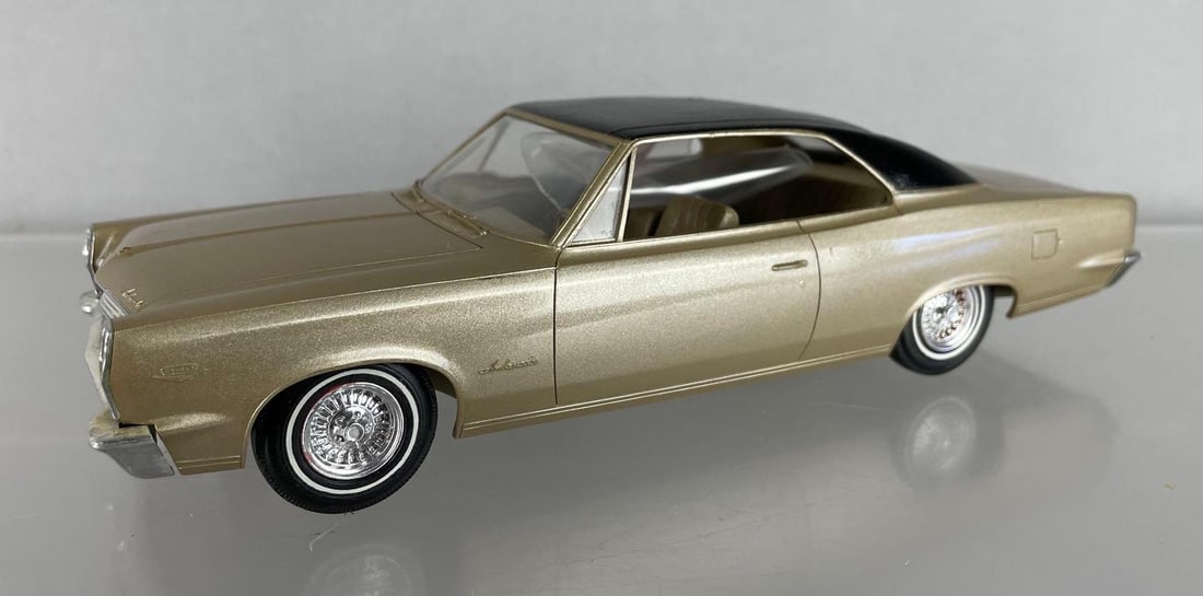 1967 AMC Ambassador Dealership Promo Car: Gold / black, working friction, missing hood ornament included, scratch on trunk