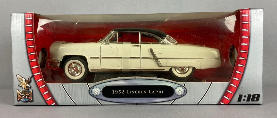 2009 Road Signature Collection 1952 Lincoln Capri 1/18 Scale Die-Cast Vehicle: Like new in original packaging. Plastic film has detached from packaging.