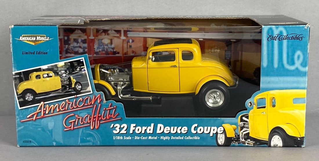 1999 ERTL American Muscle American Graffiti 1932 Ford Deuce Coupe 1/18 Scale Die-Cast Vehicle: Like new in original packaging.