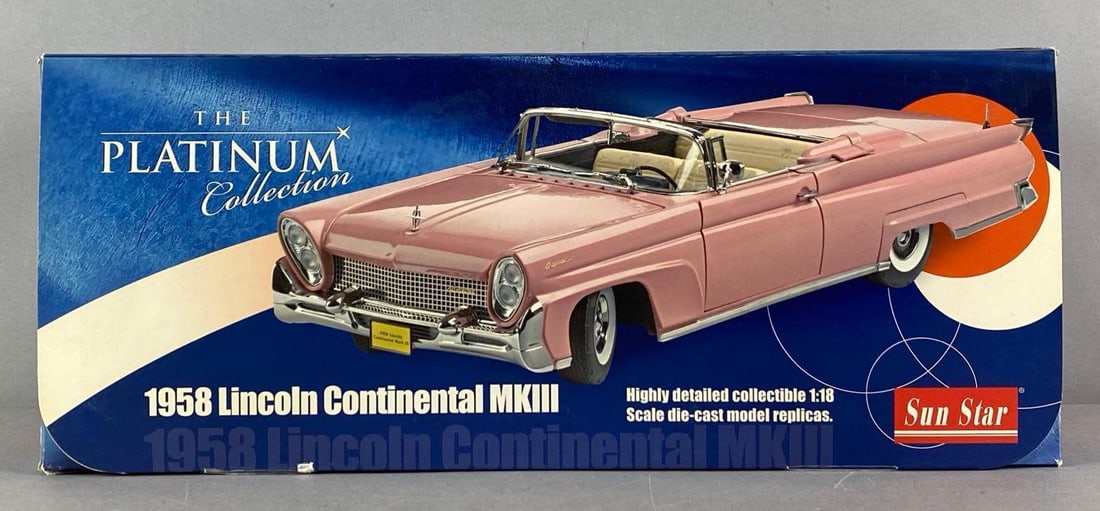 Sun Star Platinum Collection 1958 Lincoln Continental MK 3: 1/18 scale, die-cast, in original box, shelf wear shown