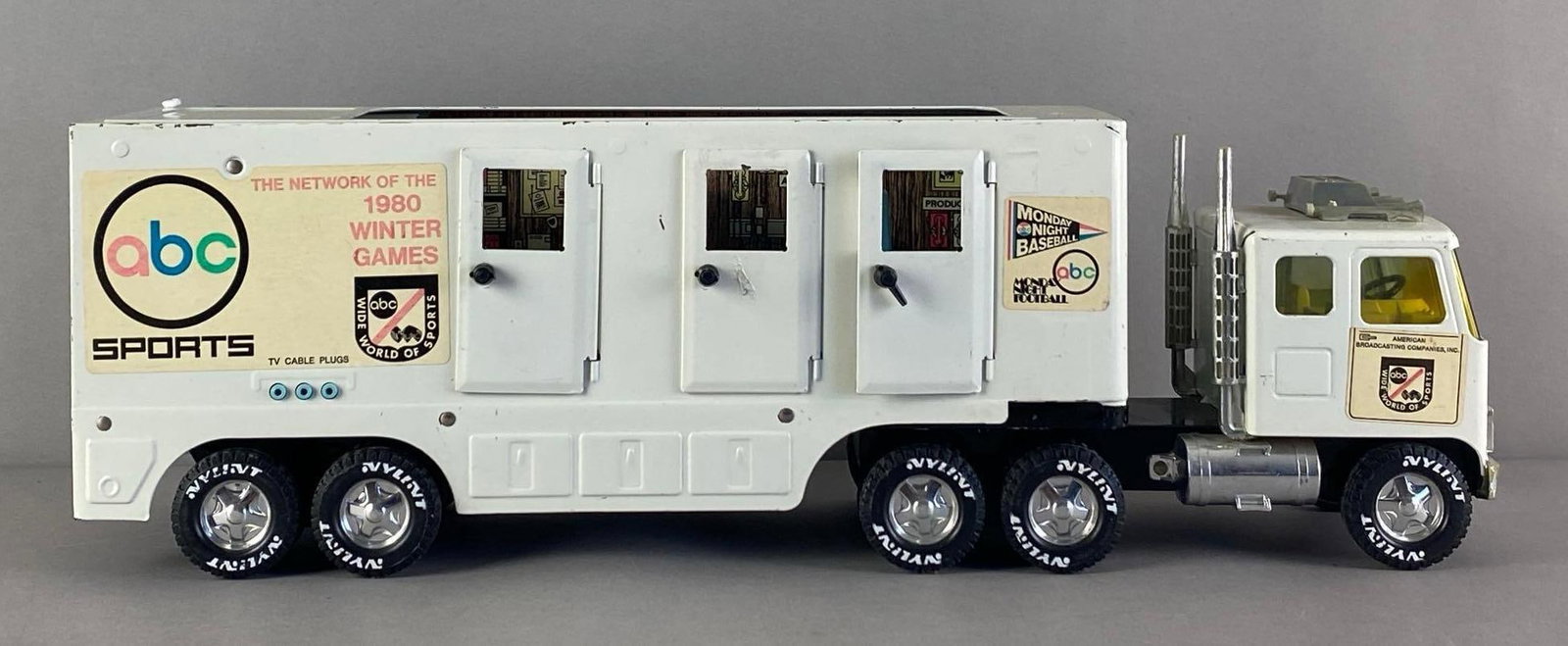 Nylint 1980 ABC Winter Games TV Production Pressed Steel Tractor Trailer: Measures 21 inches L