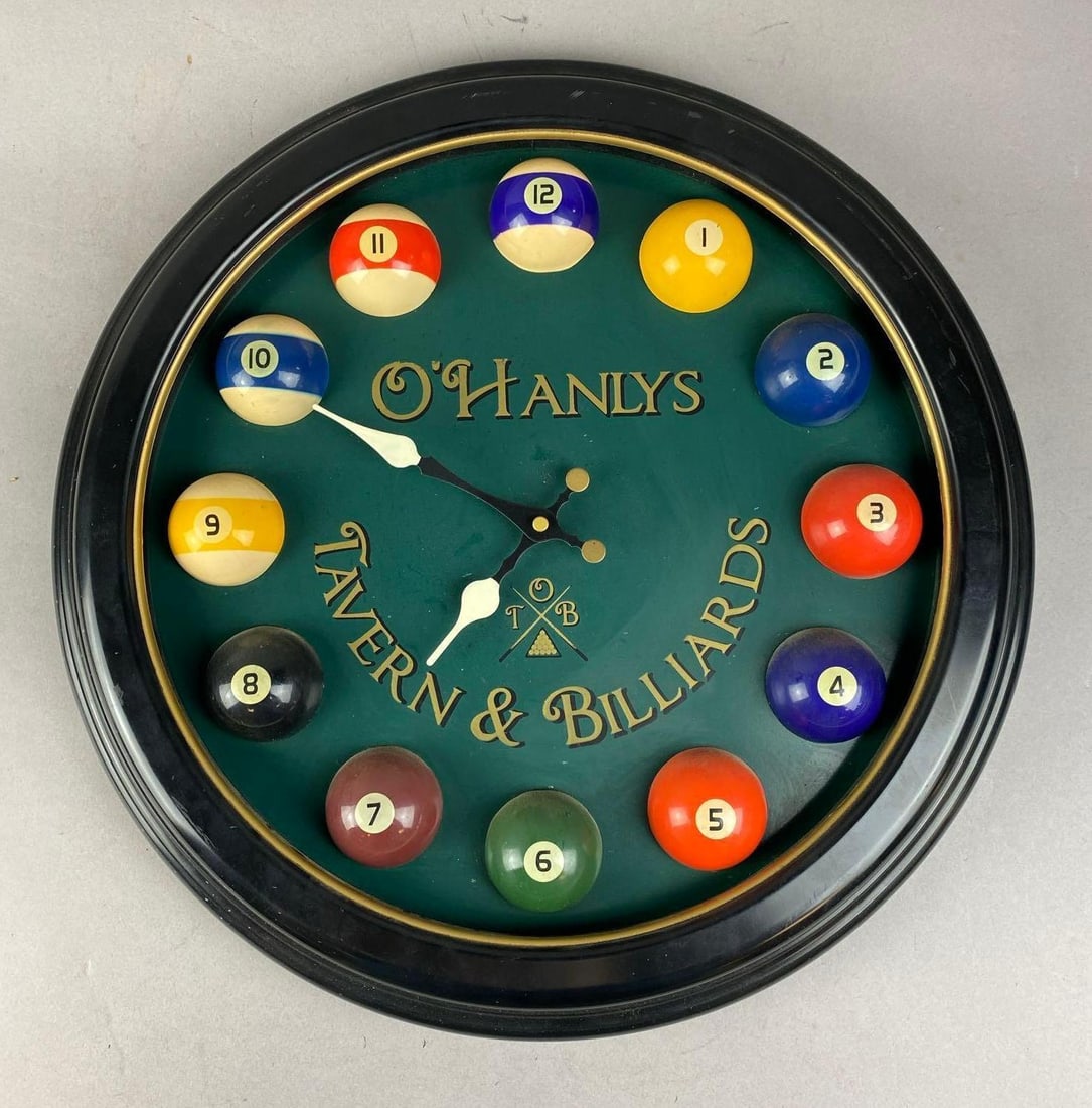 O?Hanlys Tavern and Billiards Pool Themed Battery Wall Clock (1 of 3)