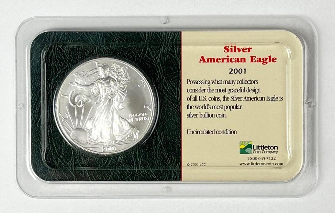 2001 US $1 UNC American Silver Eagle 1 oz Fine Silver Coin (1 of 2)