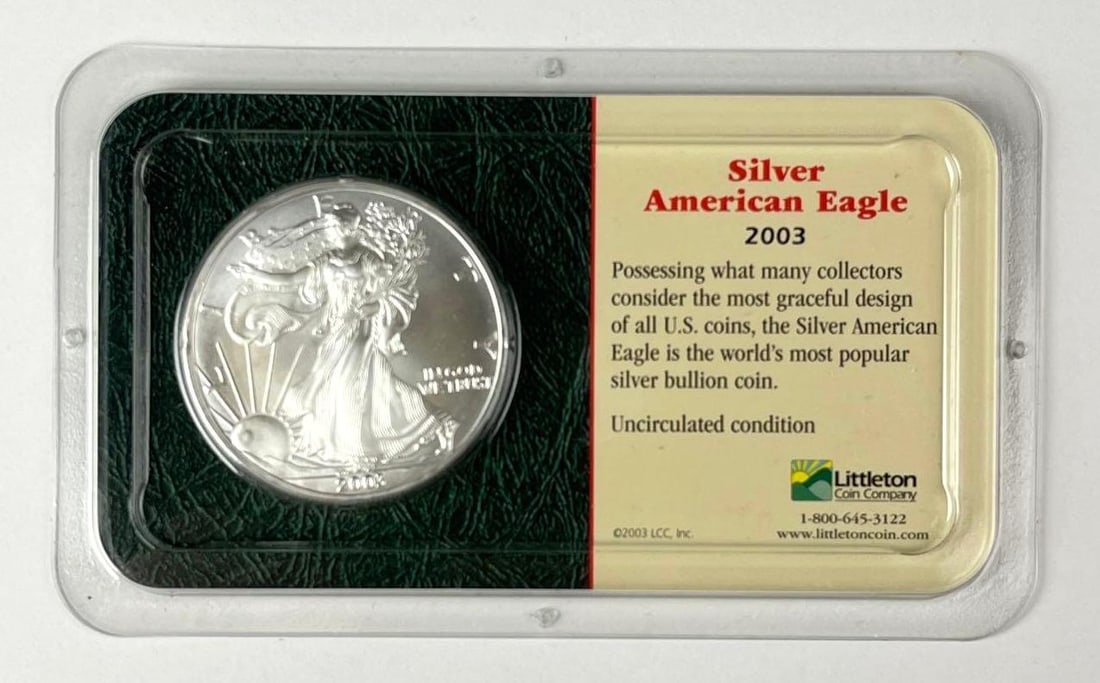 2003 US $1 UNC American Silver Eagle 1 oz Fine Silver Coin (1 of 2)