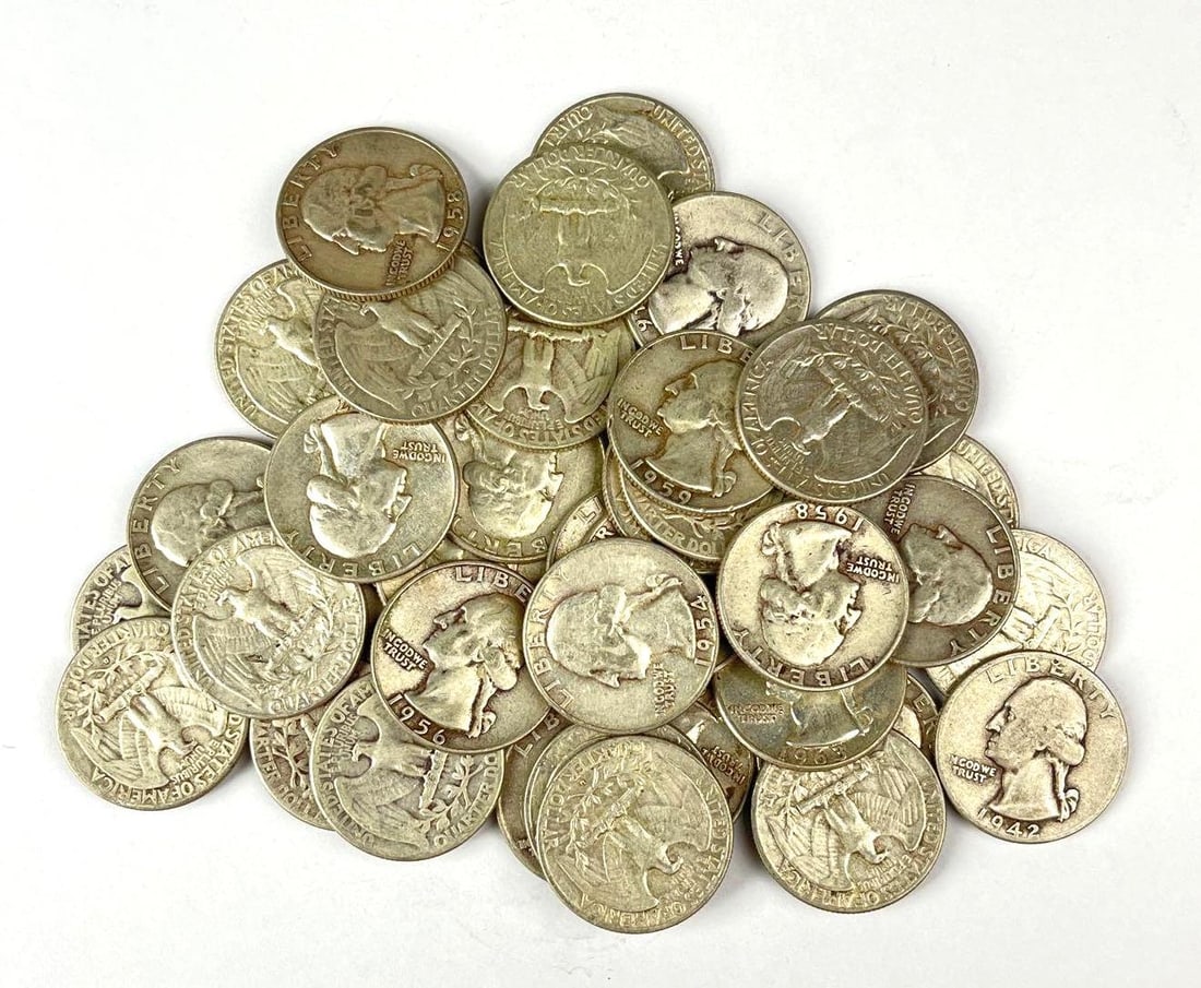 Group of 40 US Washington 90% Silver Quarters (1 of 1)