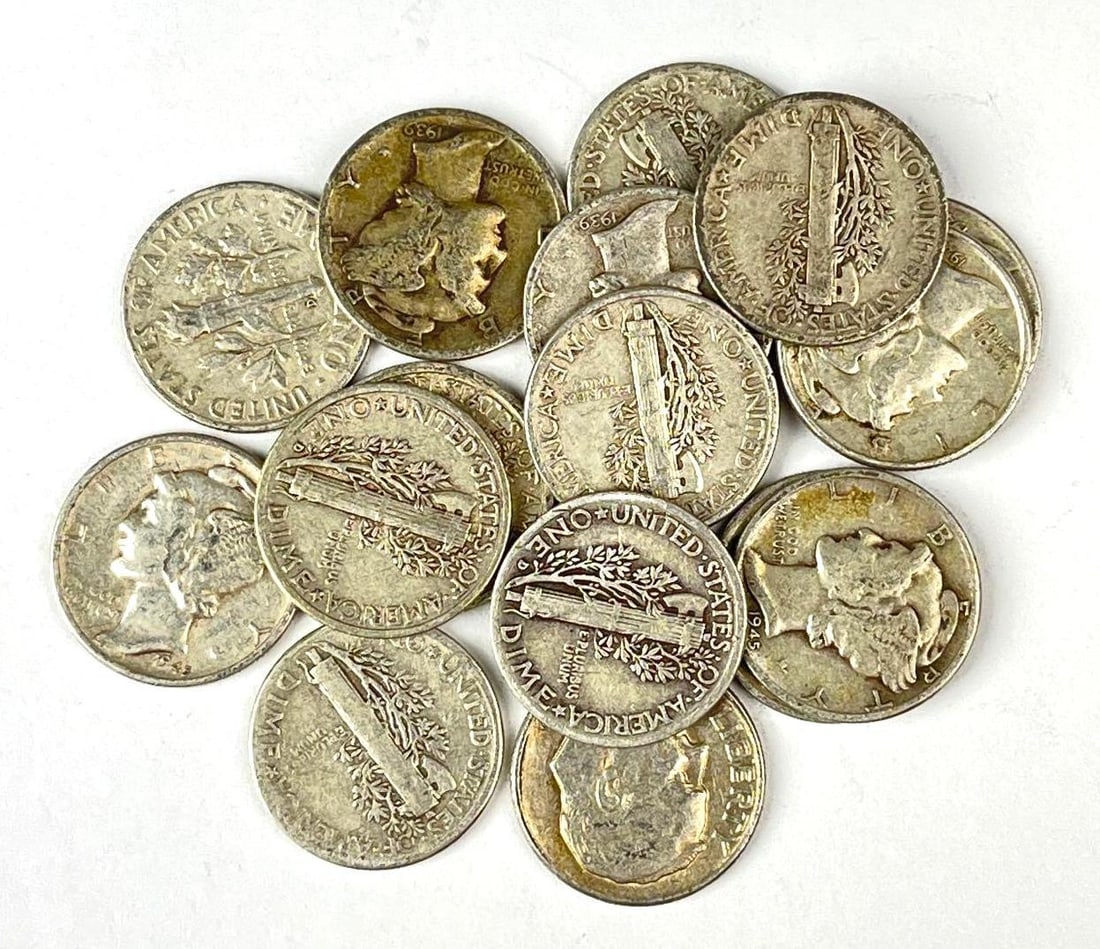 Group of 16 US 90% Silver Dimes (1 of 1)