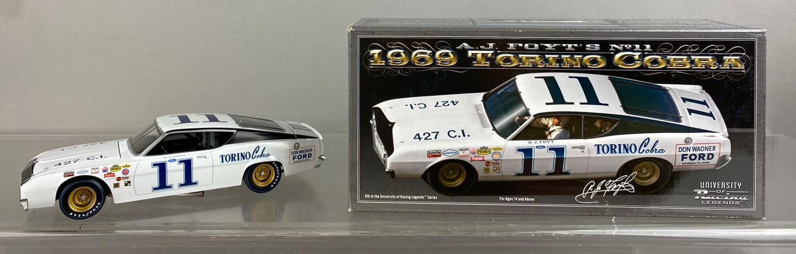 2011 University of Racing Legends 1969 Torino Cobra 1/24 Scale Die-Cast Vehicle: Like new in original packaging.