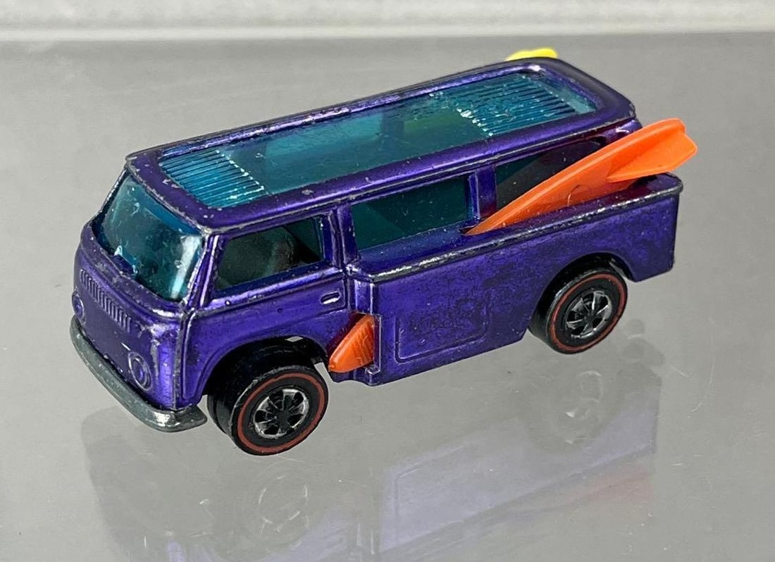 1969 Mattel Hot Wheels Redline Volkswagen Beach Bomb Die-Cast Vehicle: Purple, Grey Interior, Blue Windows. Some wear on top window.