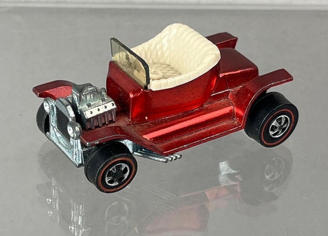 1968 Mattel Hot Wheels Redline Hot Heap Die-Cast Vehicle: Spectraflame Red, white interior, clear windows.