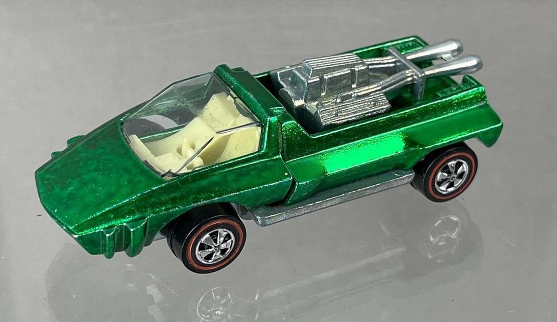 1969 Mattel Hot Wheels Redline Hairy Hauler Die-Cast Vehicle: Apple Green Spectraflame, white interior, clear windows.
