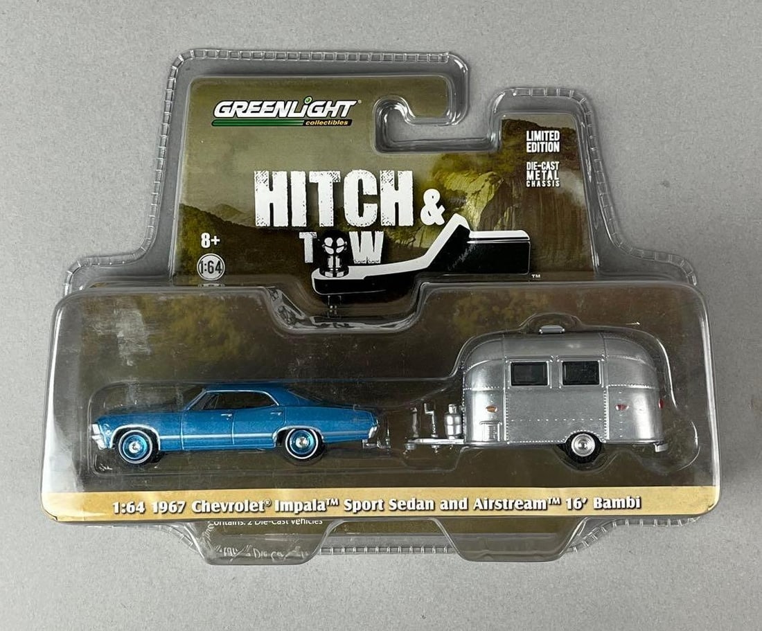 2015 Greenlight Hitch and Tow 1967 Chevrolet Impala and Airstream Bamabi Die-Cast Set: Limited Edition. 1/64 scale, in original packaging