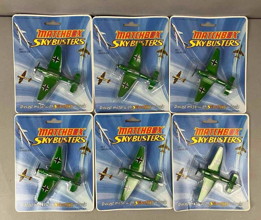 Group of 8 1972 Lesney Matchbox Skybuster SB 7 Junkers 87B Die-Cast Airplanes: In original packaging.