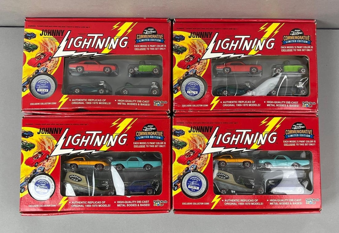 Group of 4 Johnny Lightening Die-Cast Gift Packs: In original packaging. All includes Collector coins.