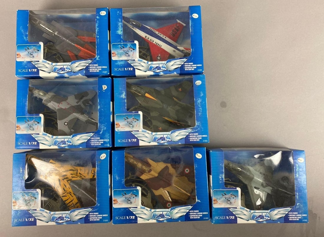 Group of 7 1999 New-Ray Toys Airplane 1/72 Scale Jet Planes: Like new in original packaging.