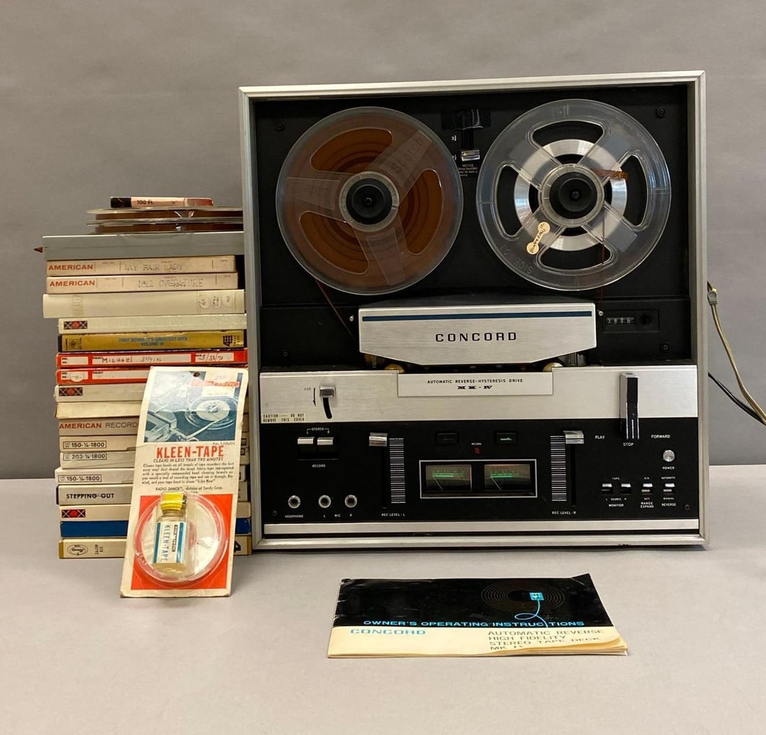 Concord MK 4 Auto Reverse HF Stereo Tape Deck With Accessories: in working condtion, includes assorted tapes and kleen tape, with original manual, measures 17 1/2 inches H x 17 inches W x 8 inches D