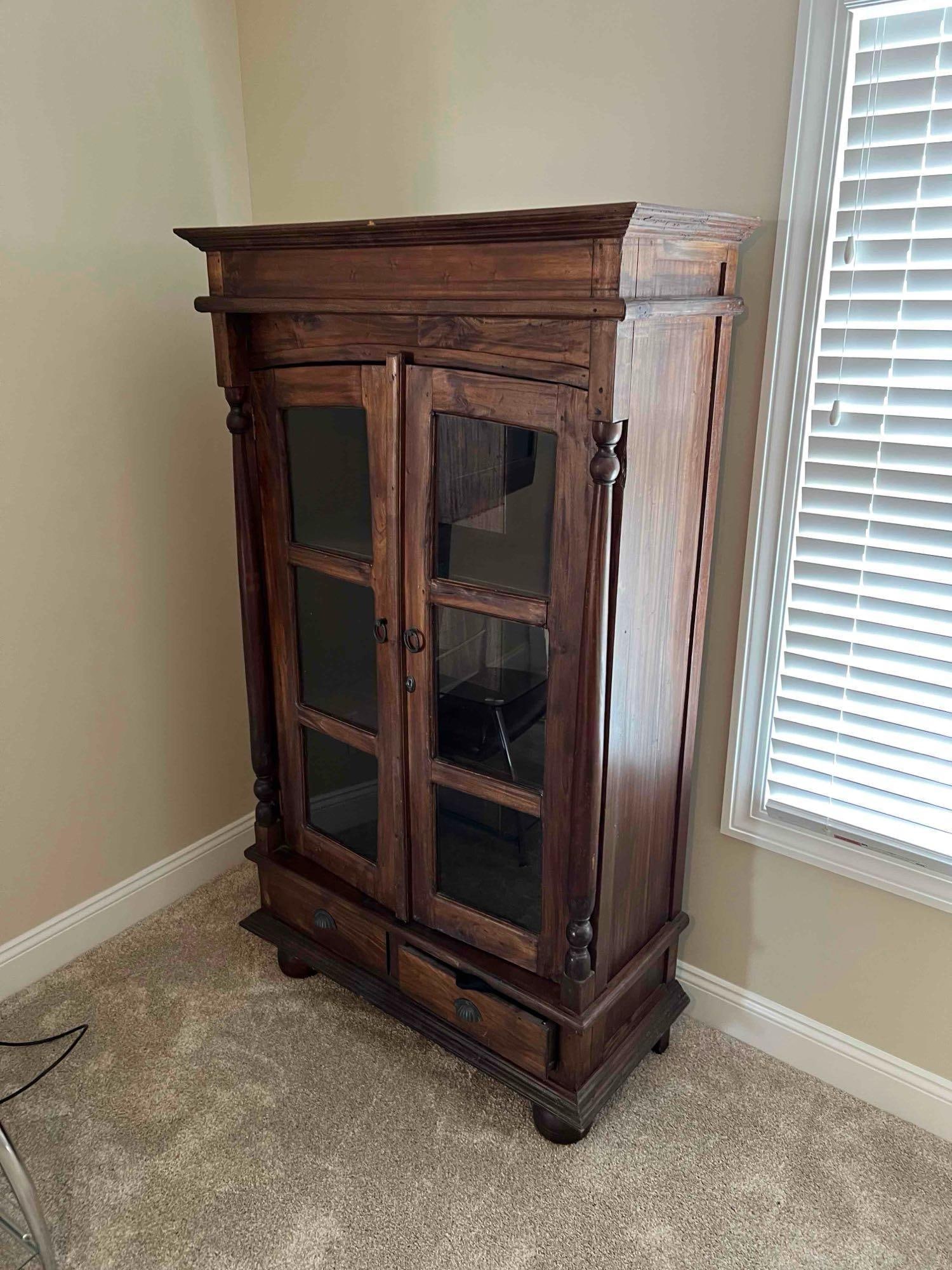 Rustic Solid Wood Glass Door Display Cabinet - 2