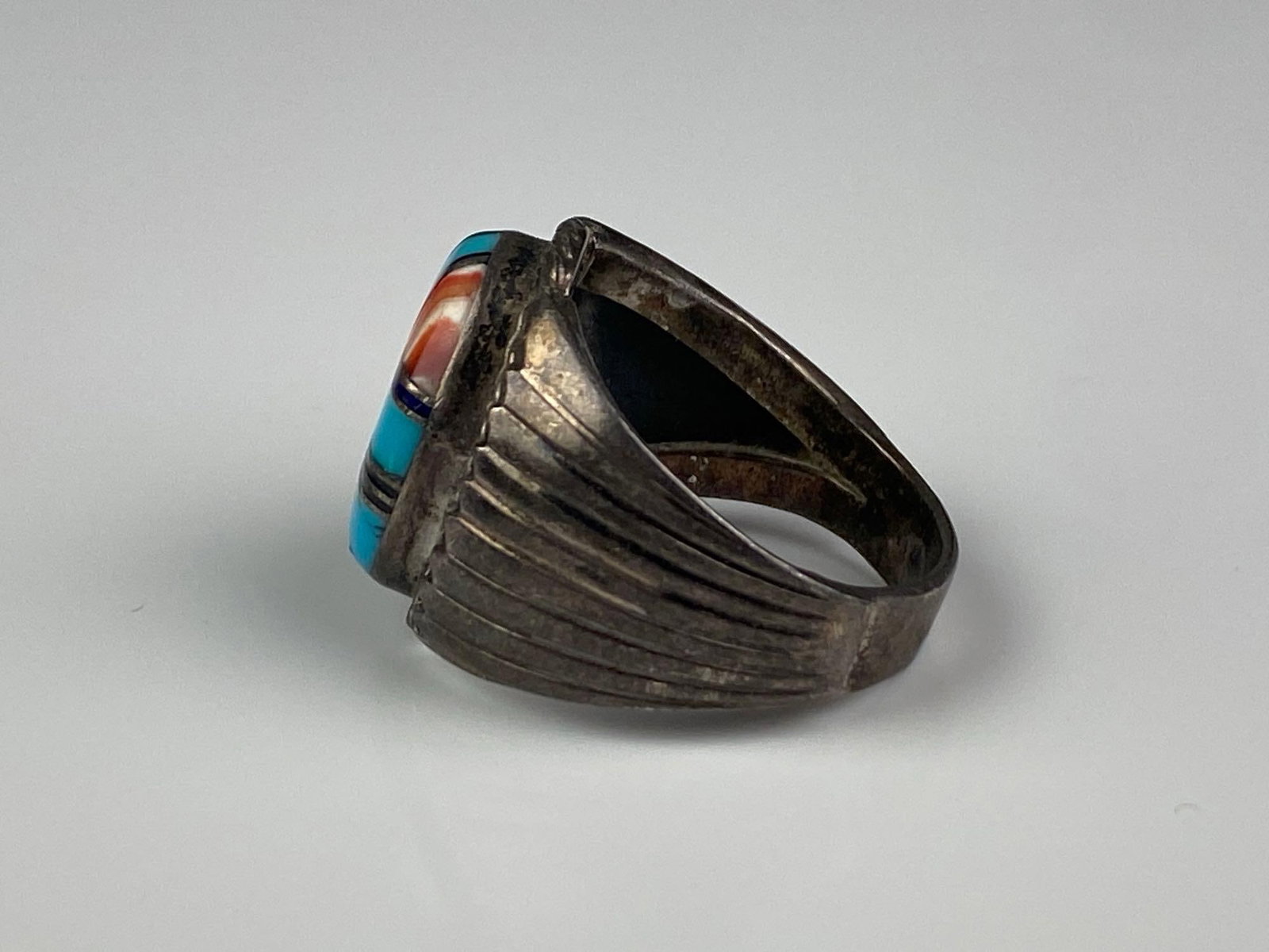 NY Signed Sterling Silver Native American Multi-Stone Ring - 2
