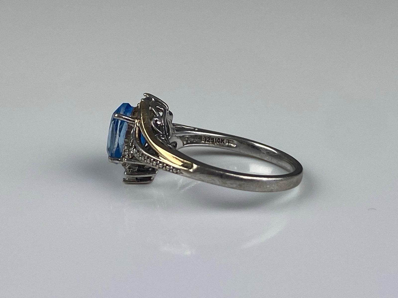Signed Sterling Silver Sapphire Diamond Ring - 2