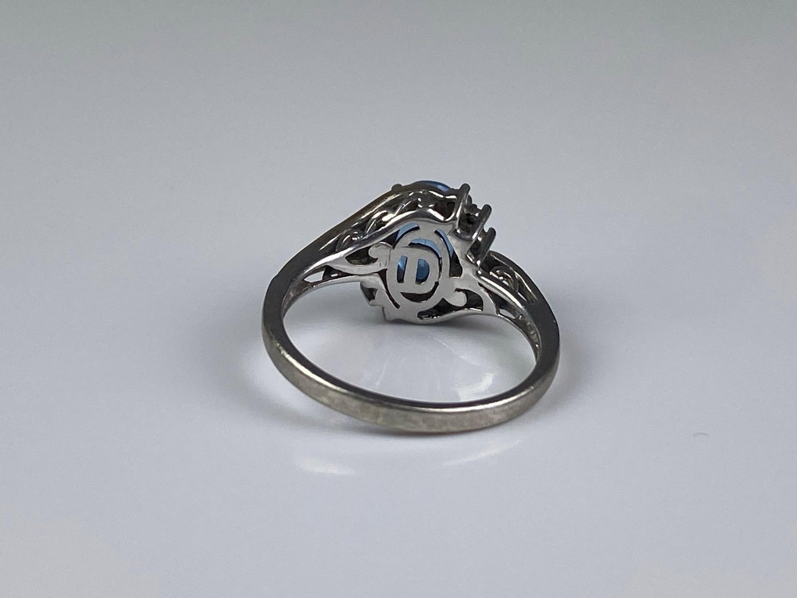 Signed Sterling Silver Sapphire Diamond Ring - 3