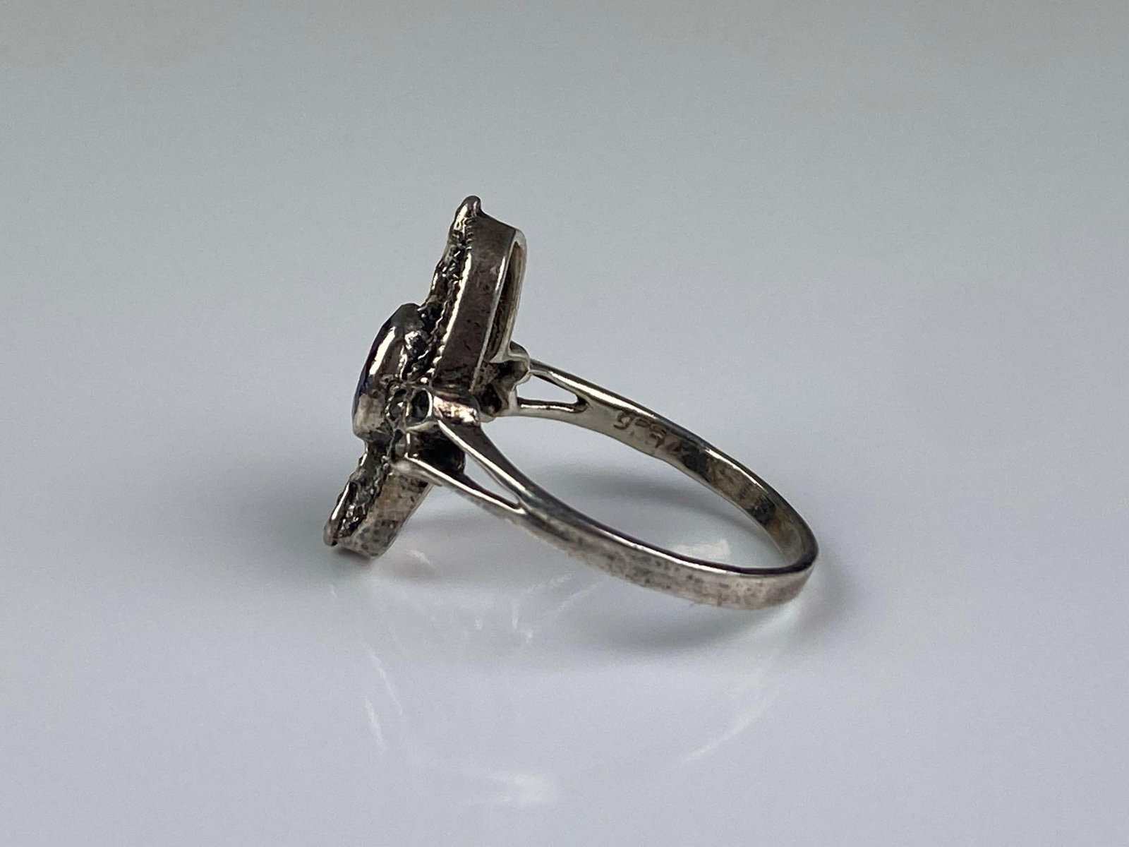Sterling Silver Marcasite Rhinestone Ring - 2