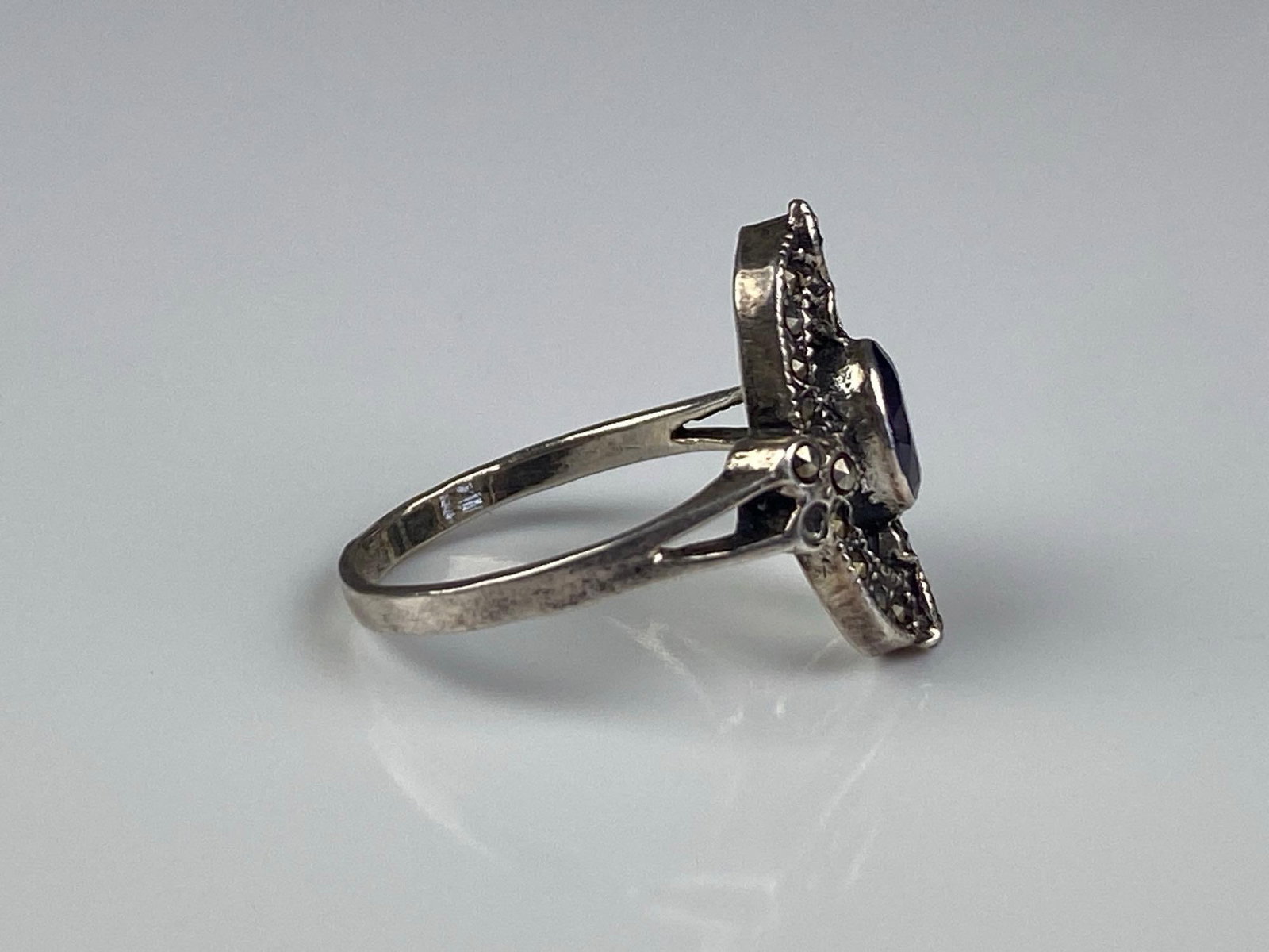Sterling Silver Marcasite Rhinestone Ring - 4
