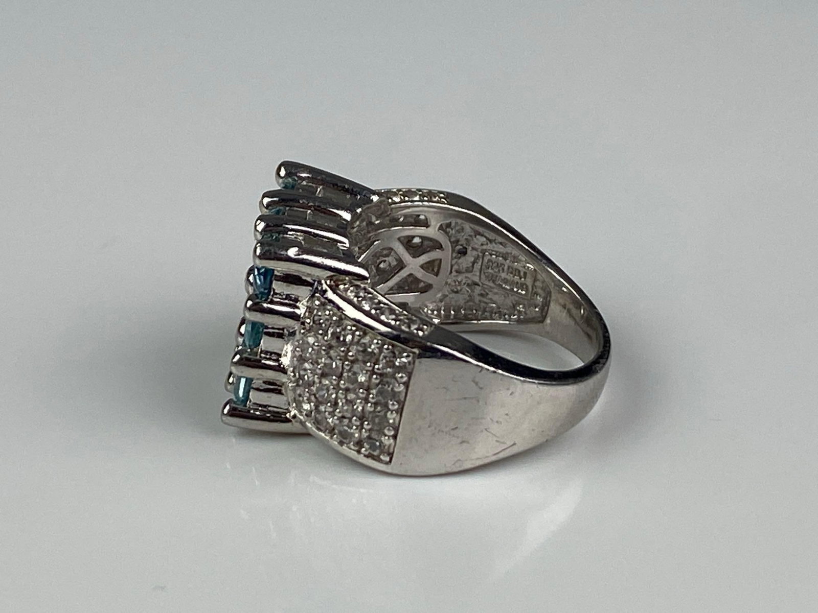 BBJ Signed Sterling Silver Rhinestone Cluster Ring - 2