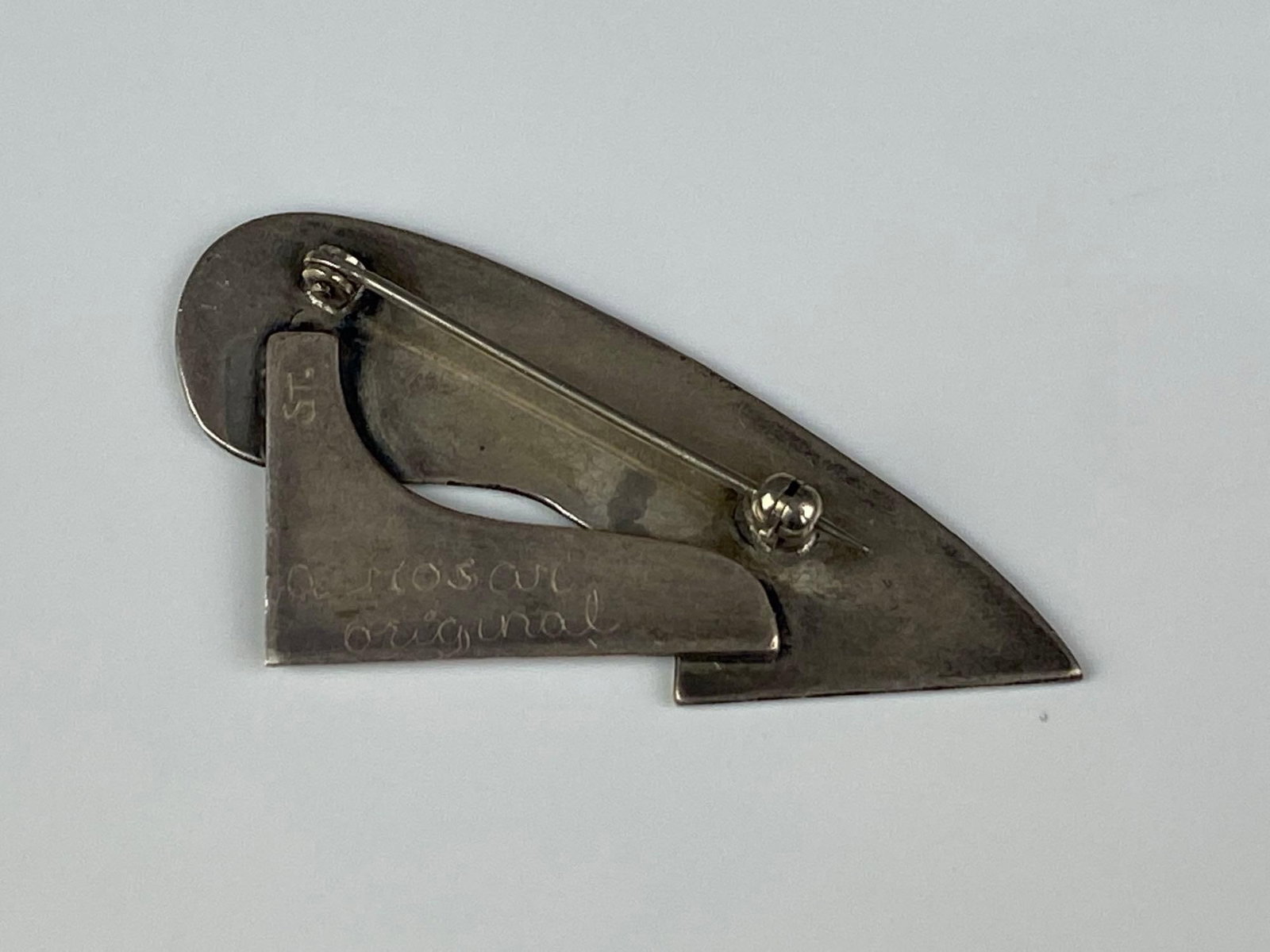 Signed Sterling Silver Abstract Brooch - 2